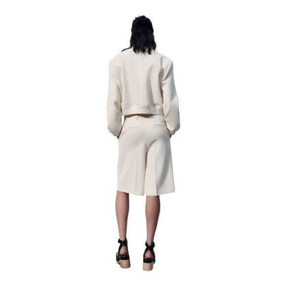 ZARA | Ecru | LONG PLEATED SHORTS - Picture 4 of 11
